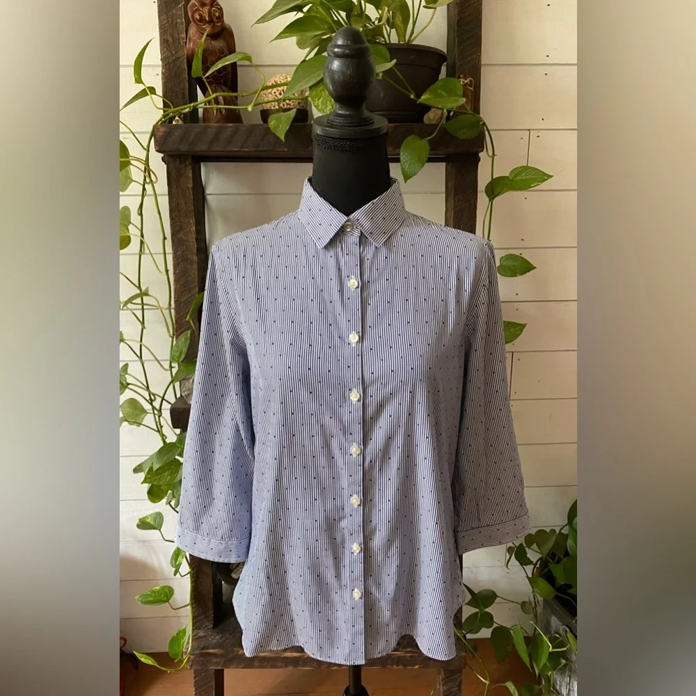 Land’s End Pin Stripe with Polka Dots Button Down Shirt
